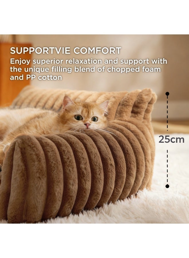Pet bed - Premium and Adorable Sofa for Pet Cats - Fluffy Cat beds with Luxury High-Quality Corduroy Fabric, Suitable as a Pet Bed for Cats and Small Dogs,  Supportive Pet Sofa, 76cm, Brown - Image 2